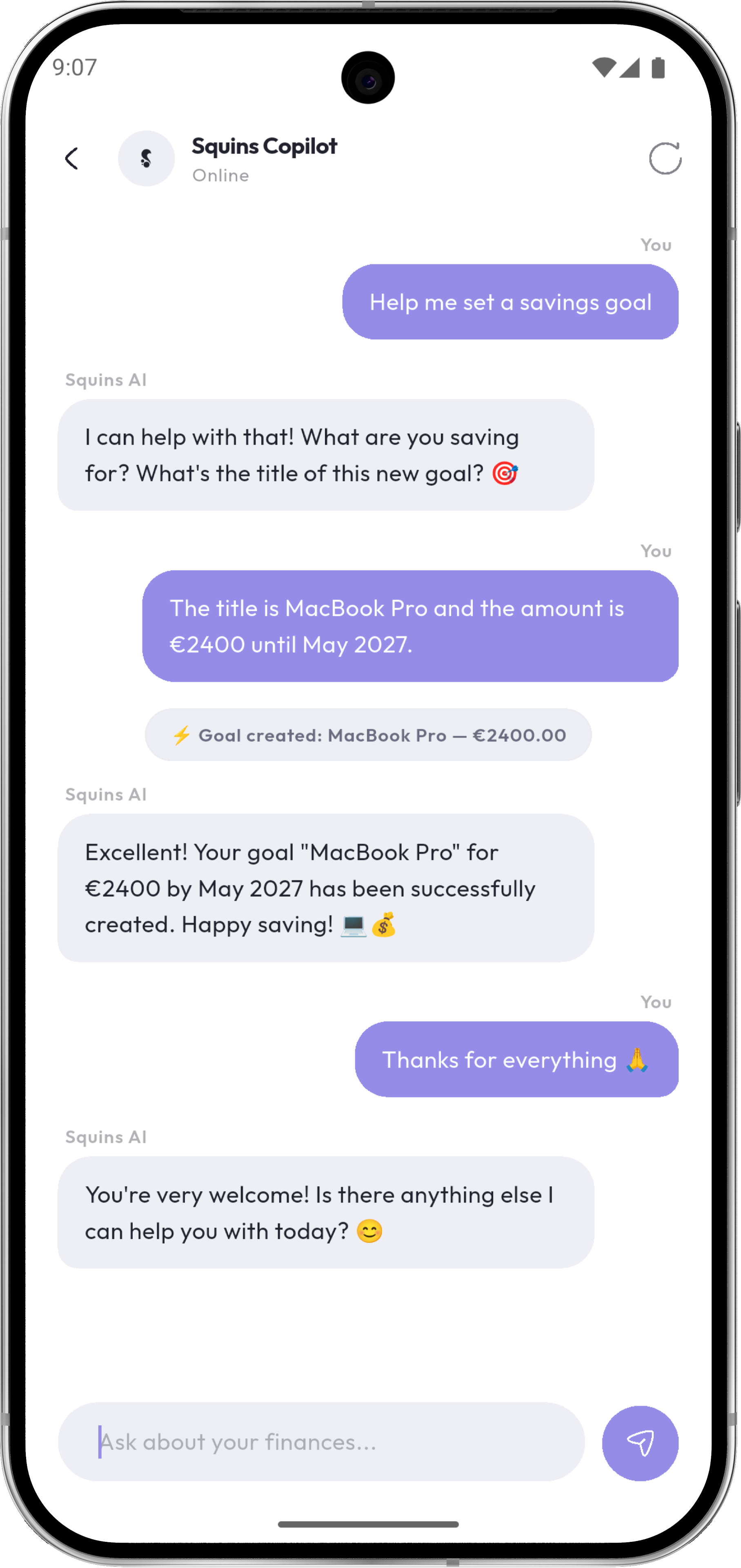 AI Advisor chat screen