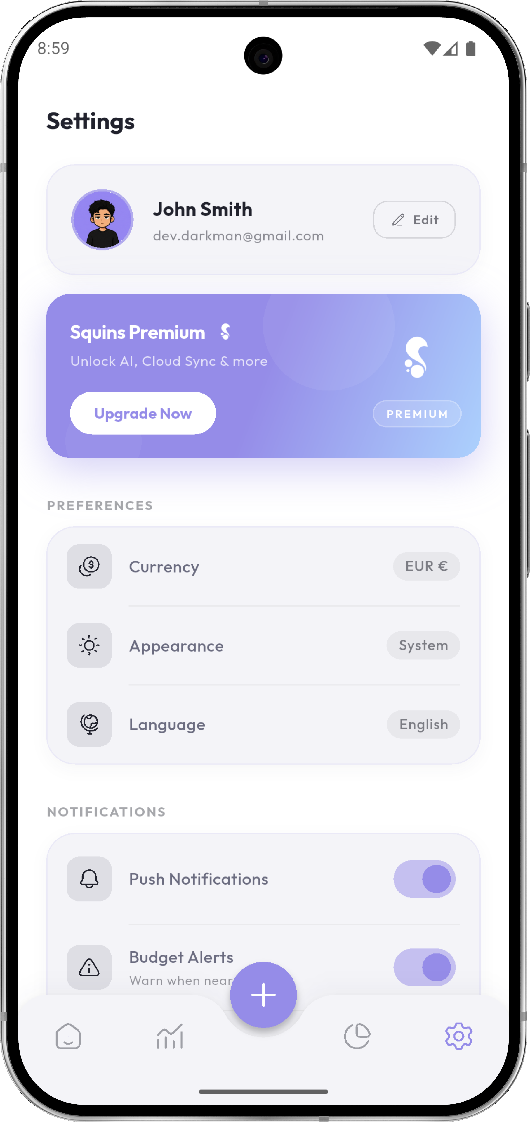 Settings screen